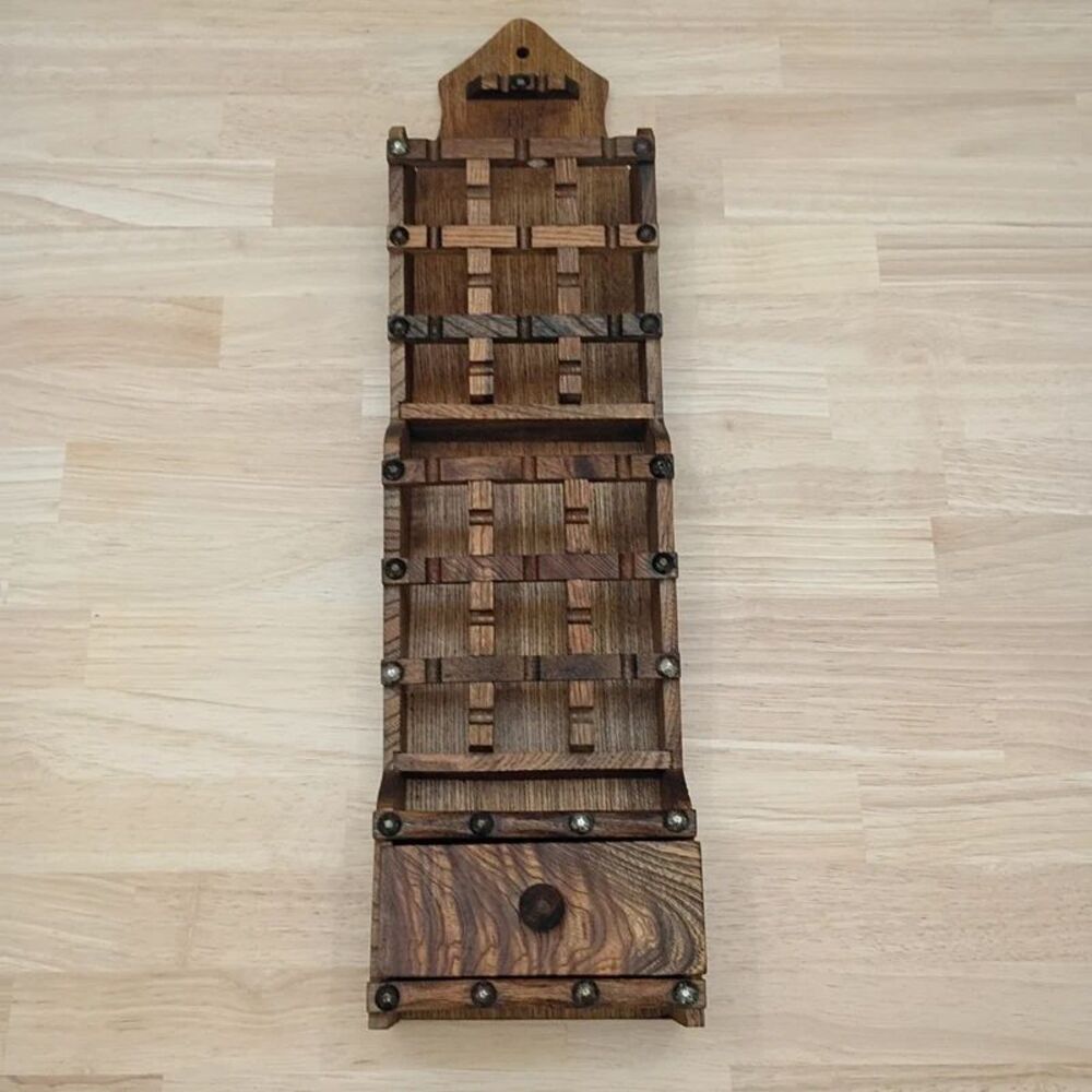 Vintage Himark Wooden Wall Hanging Mail Organizer with Drawer Made in Japan